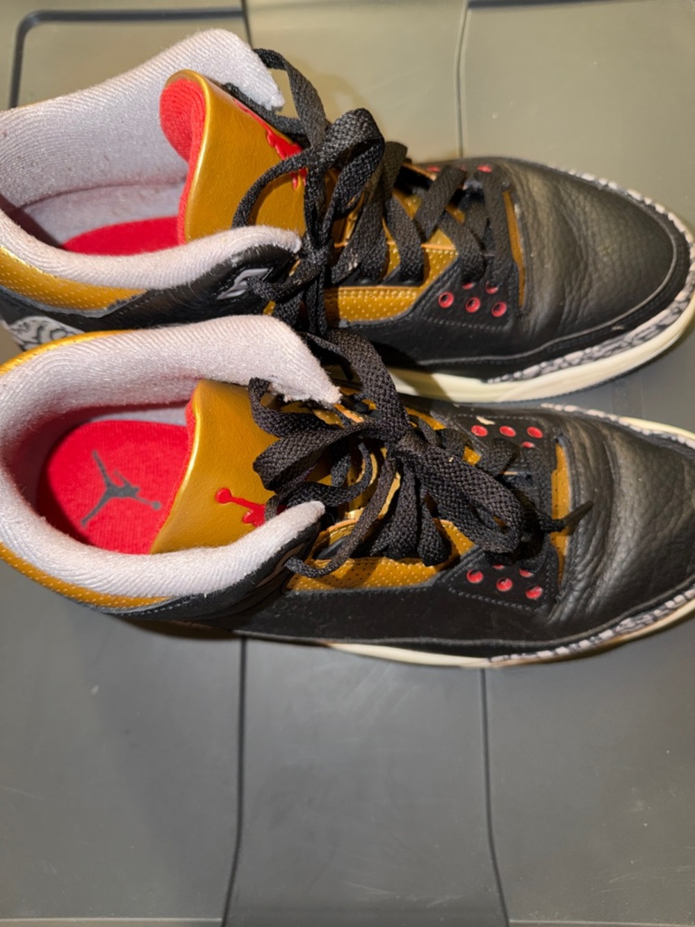 Women Black and Gold Jordan 3s 12W/10.5M